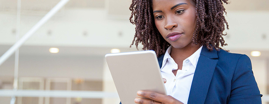 Business Central woman on tablet header