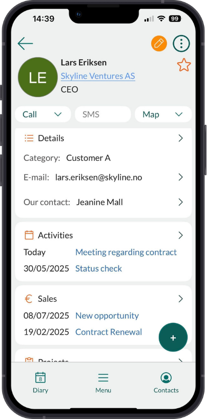 SuperOffice mobile CRM contact