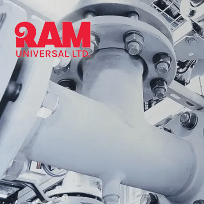 Pipes with a RAM Universal logo overlayed