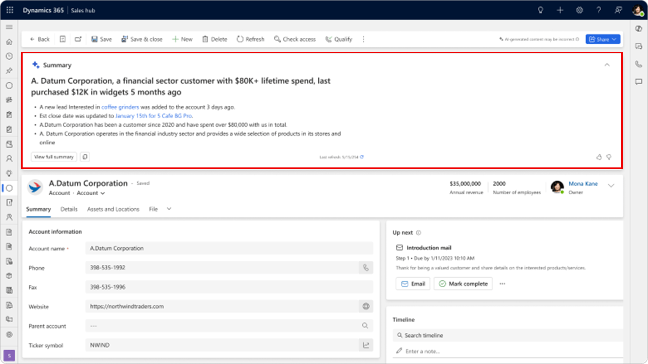 D365 Sales Embedded Copilot Summaries