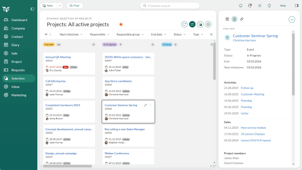 Selection board view-project preview