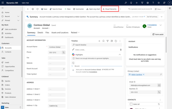 Dynamics 365 Sales Hierarchy Visualisation Screen