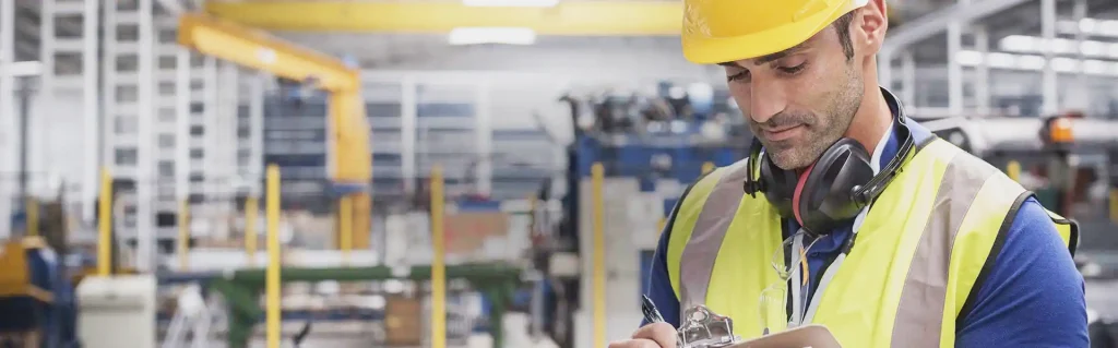 Man in hard hat in a warehouse