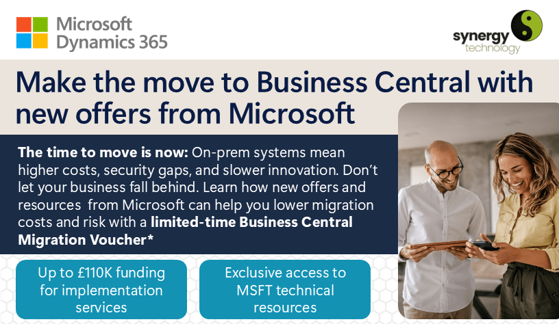 Header with details of Microsoft's Business Central Migration Voucher offer