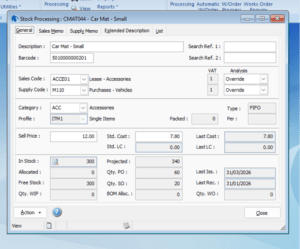 Stock processing screen showing the Sales Memo and Supply Memo tabs