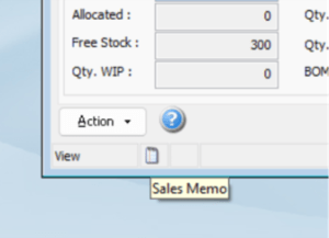 Sales Memo status bar icon displayed when memo content exists