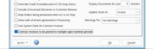Set Options screen showing the contract invoice posting option