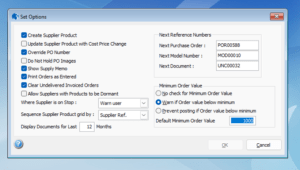 Set Options screen showing minimum order value settings