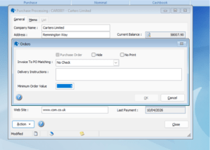 Individual supplier screen showing the minimum order value field